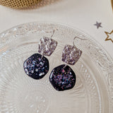 Oorbellen Charcoal Black Silver Glitters Round