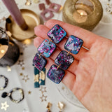 Oorbellen Charcoal Black Galaxy Squares