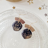 Oorbellen Charcoal Black Golden Glitters Round