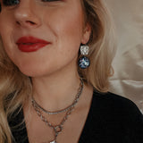 Oorbellen Charcoal Black Silver Glitters Round