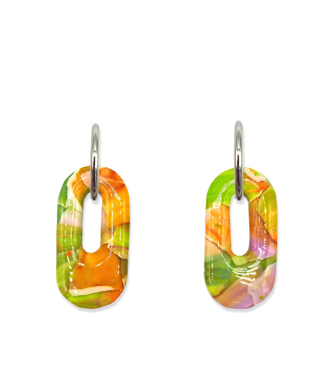 Oorbellen Watercolor Green Oval | Double Sided