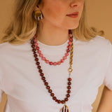 Oorbellen Oval Burgundy & Blue Stripes Disc Studs