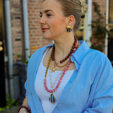 Oorbellen Oval Burgundy & Blue Stripes Disc Studs