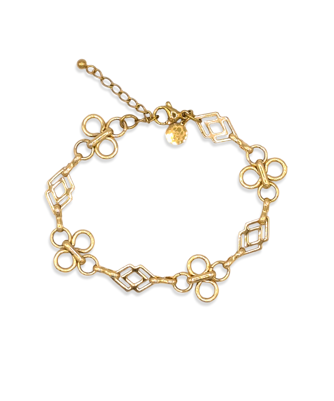 Fleurette Armband in goud met open bloemmotieven en ruitvormige schakels