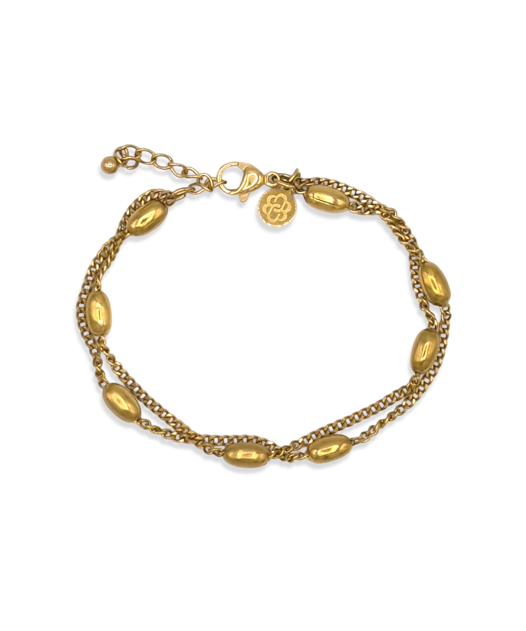 Duette Armband in goud met twee fijne kettingen en ovale details