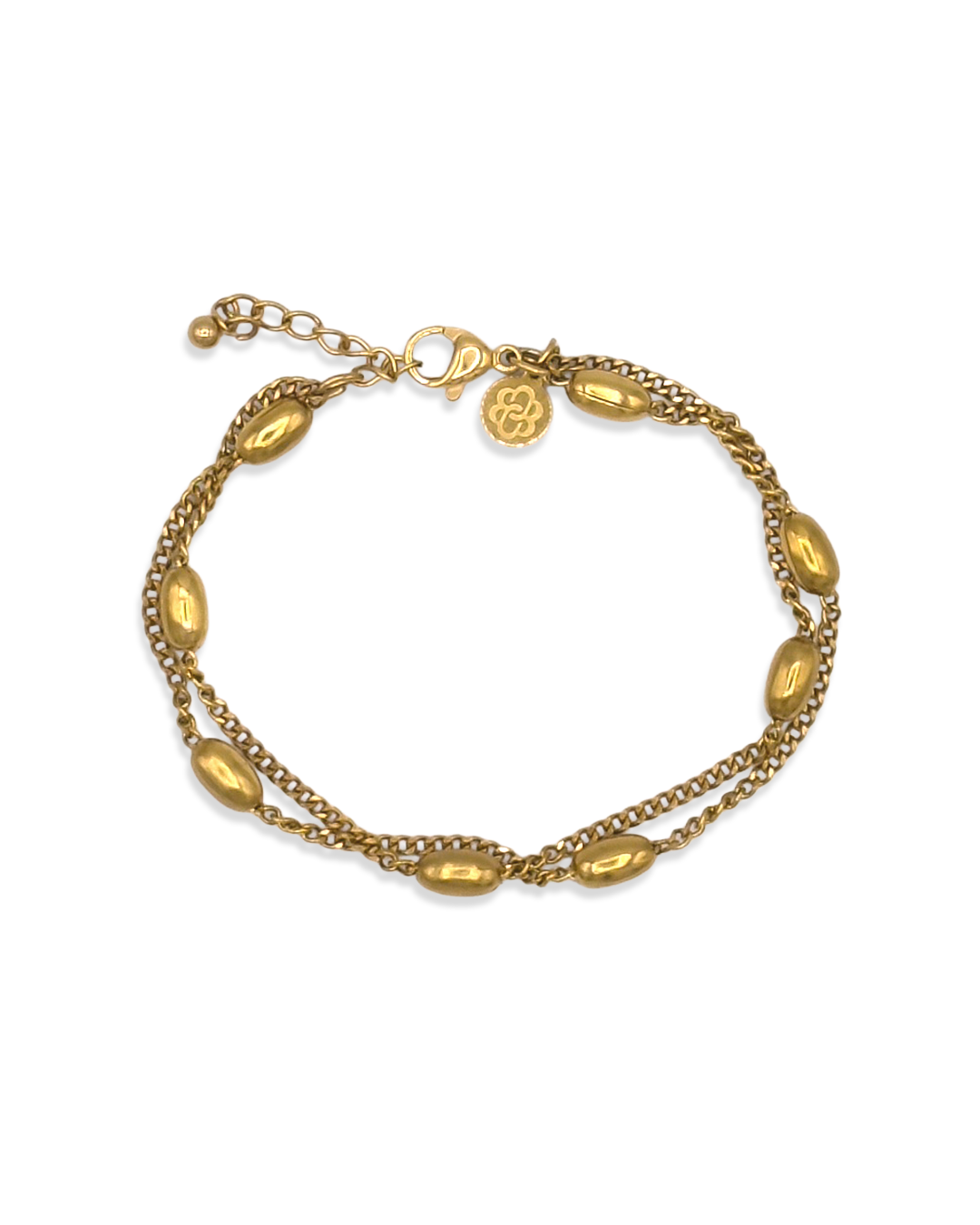 Duette Armband in goud met twee fijne kettingen en ovale details