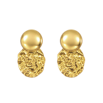 Gouden Solene Oorbellen met gladde ronde studs en hangers met reliëf