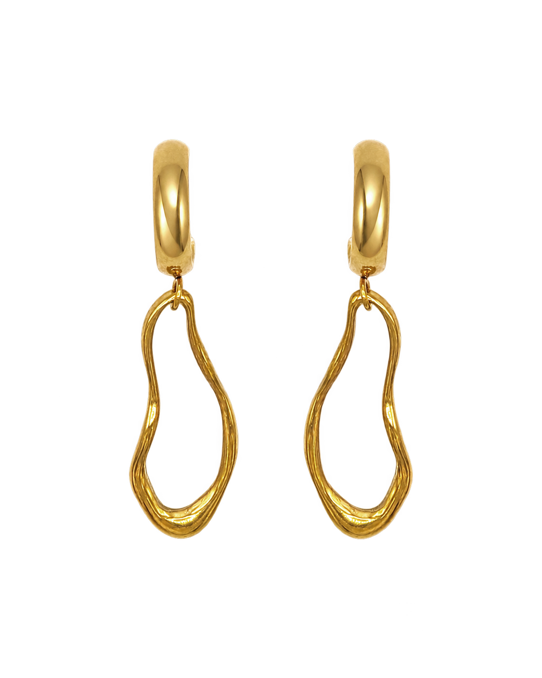 Gouden Ovelle Oorbellen met kleine hoops en open organische hangers